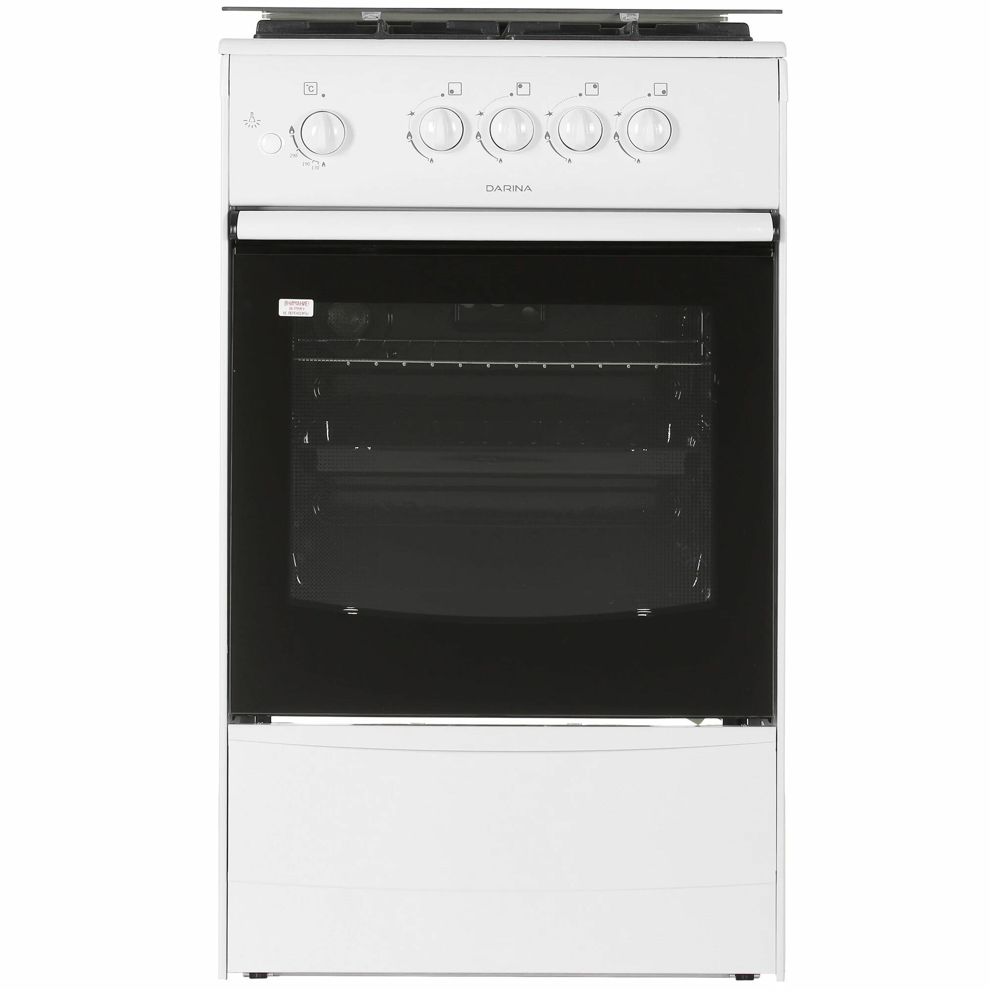 Газовая плита DARINA B1 3G07W, 4 конфорки, газовый духовой шкаф, откидная дверца, белая