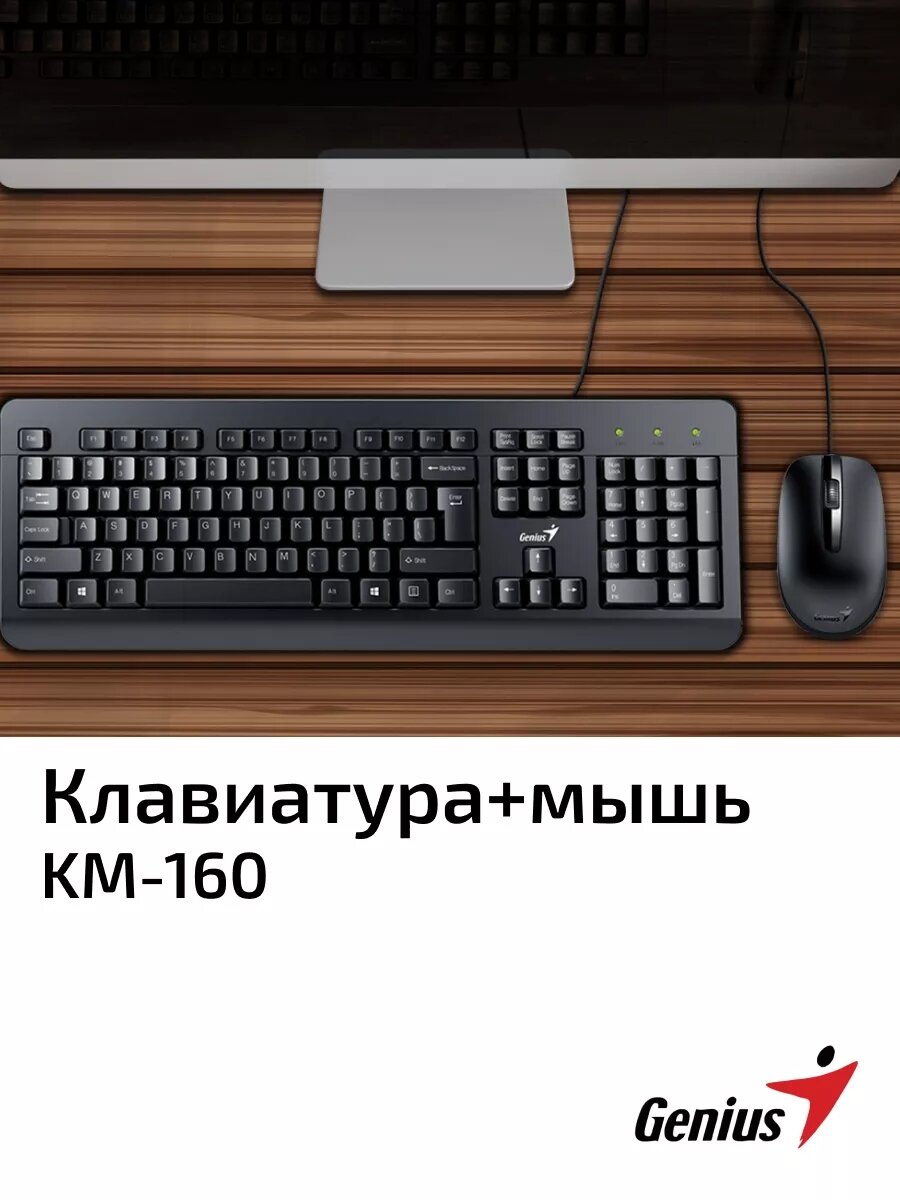 Набор клавиатура + мышь Genius KM-160, Black, USB, Wired KB+Mouse Combo (KB-115 + DX-160)