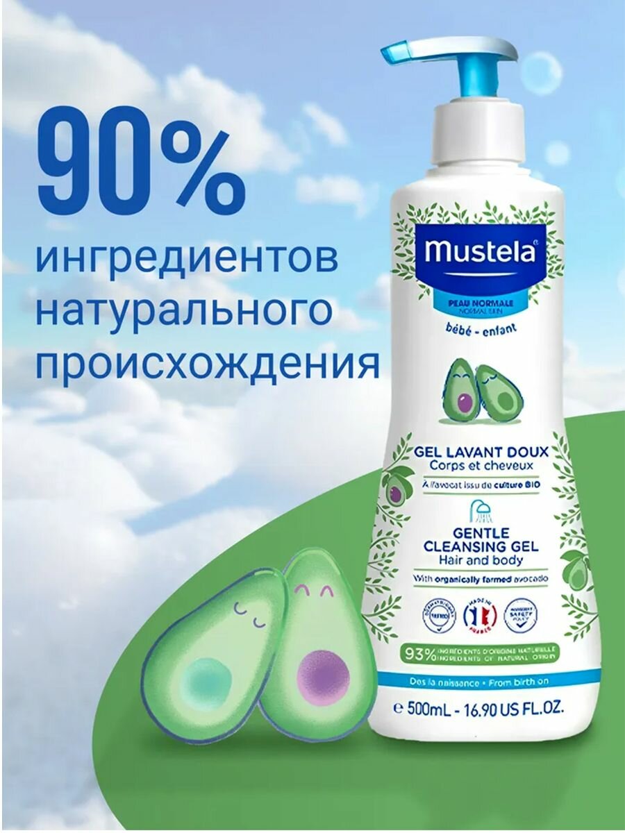 Картинки Mustela Гель для купания 500мл Для новорожденных! Не щиплет глазки, увлажняет 24 часа. С экстрактом авокадо