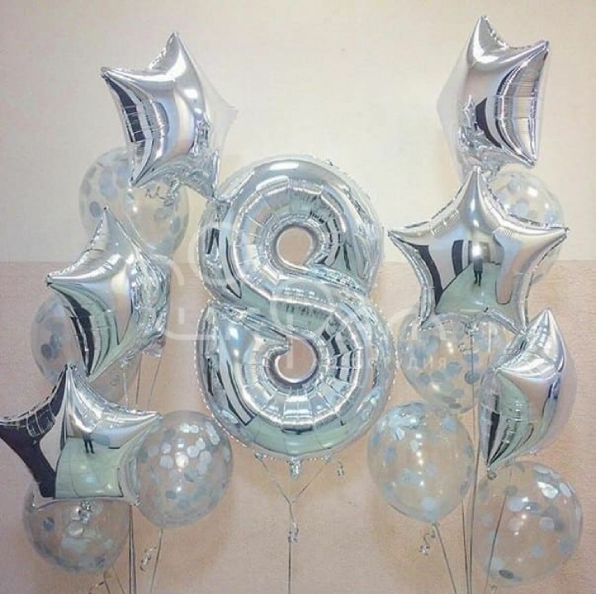 Шар воздушный фольгированный Цифра 8, цвет серебряный 42"/106 см (шс8)