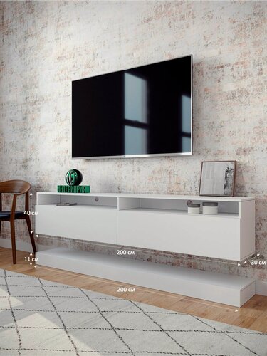 Изображение товара Тумба под телевизор подвесная Интериория, с подсветкой, 200х30х40 см Белый