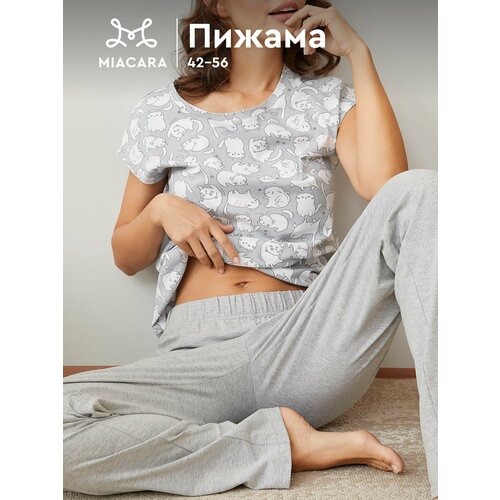 фото Пижама mia cara базовая коллекция, размер 42-44, светло-серый меланж
