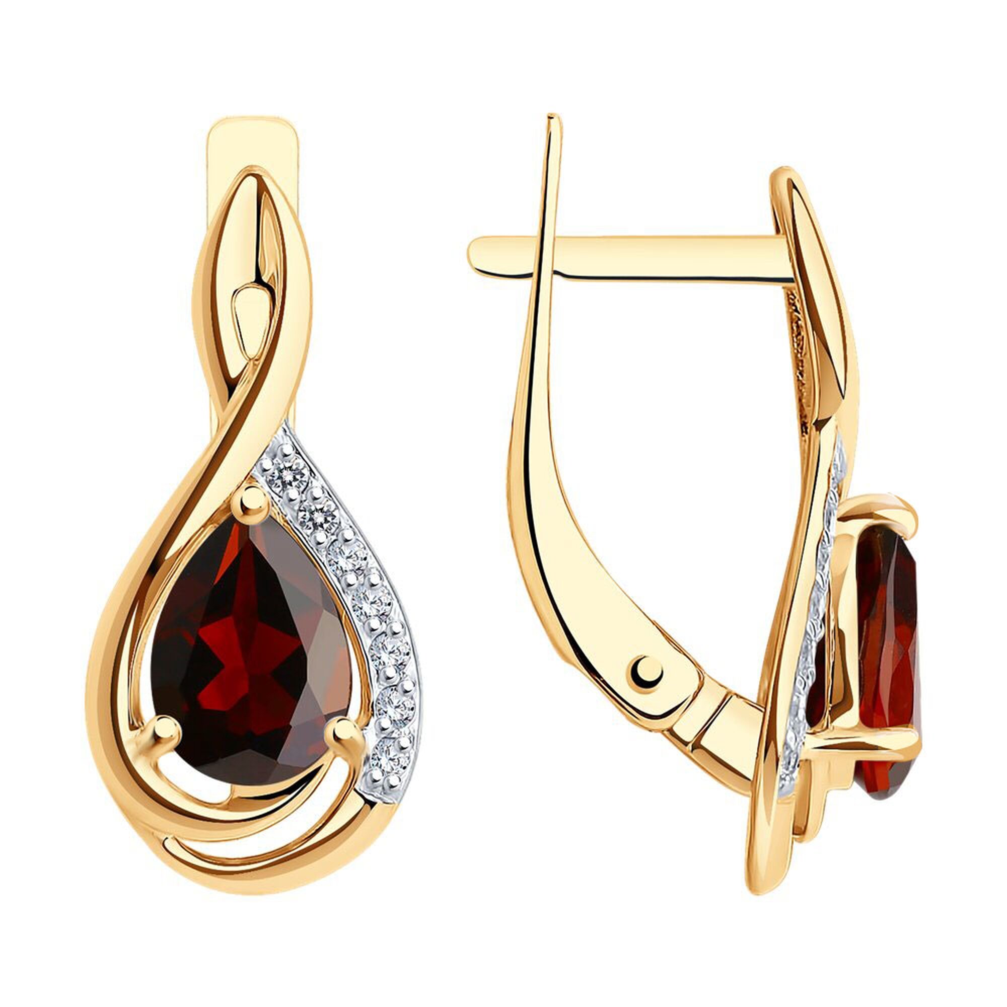 Серьги Diamant online, красное золото, 585 проба, фианит, гранат