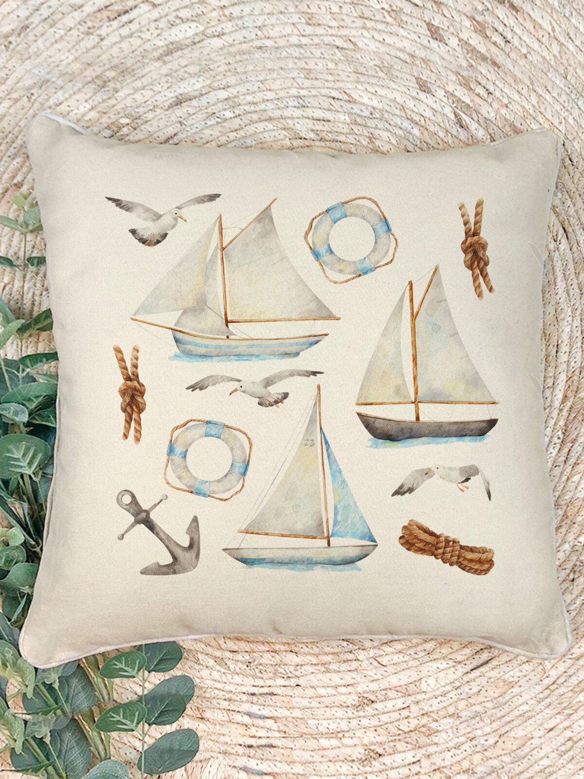 Наволочка для декоративной подушки Gerasim "Белеет парус одинокий ", 41х41 см, эко-ткань хлопок/полиэфир