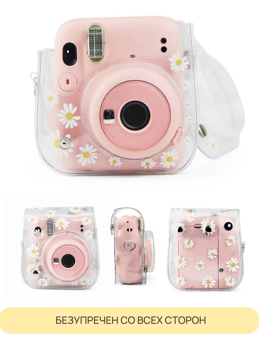 Чехол для Instax Mini 12, силиконовый, защита камеры, принт, с ремешком — фото 1