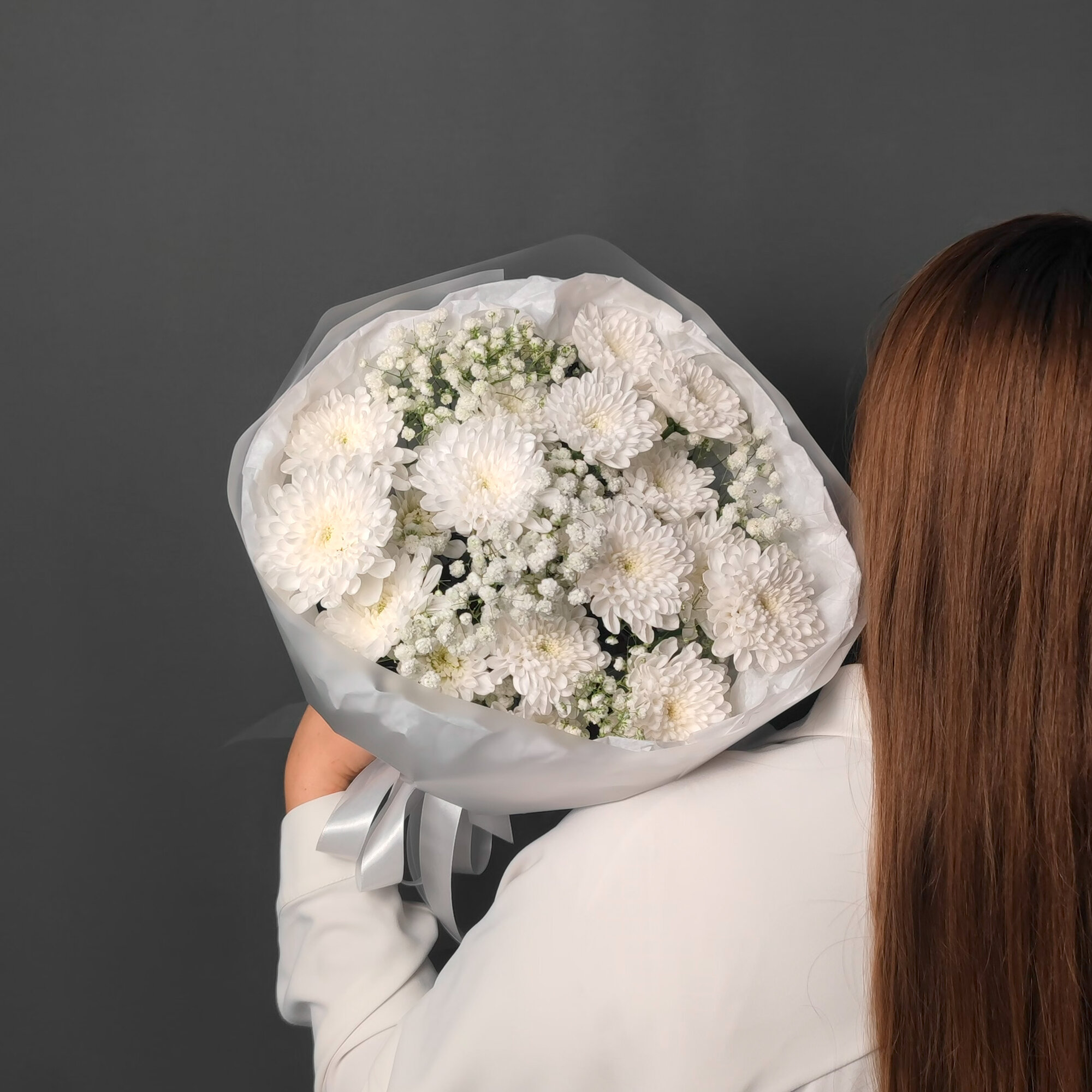 Цветы / Букет на 1 сентября "Белоснежная Нежность" хризантемы гипсофилы белый