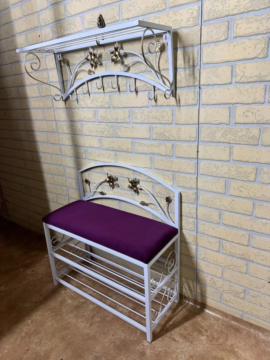 Кованая прихожая, вешалка + банкетка, Студия кованой мебели Нива, цвет сливовый — фото 1