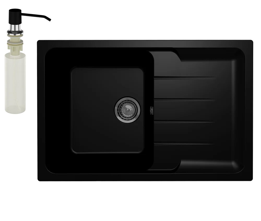 Мойка кухонная Ulgran Quartz Gerda 780 прямоугольная 78x51 с крылом кварцевая матовая черная