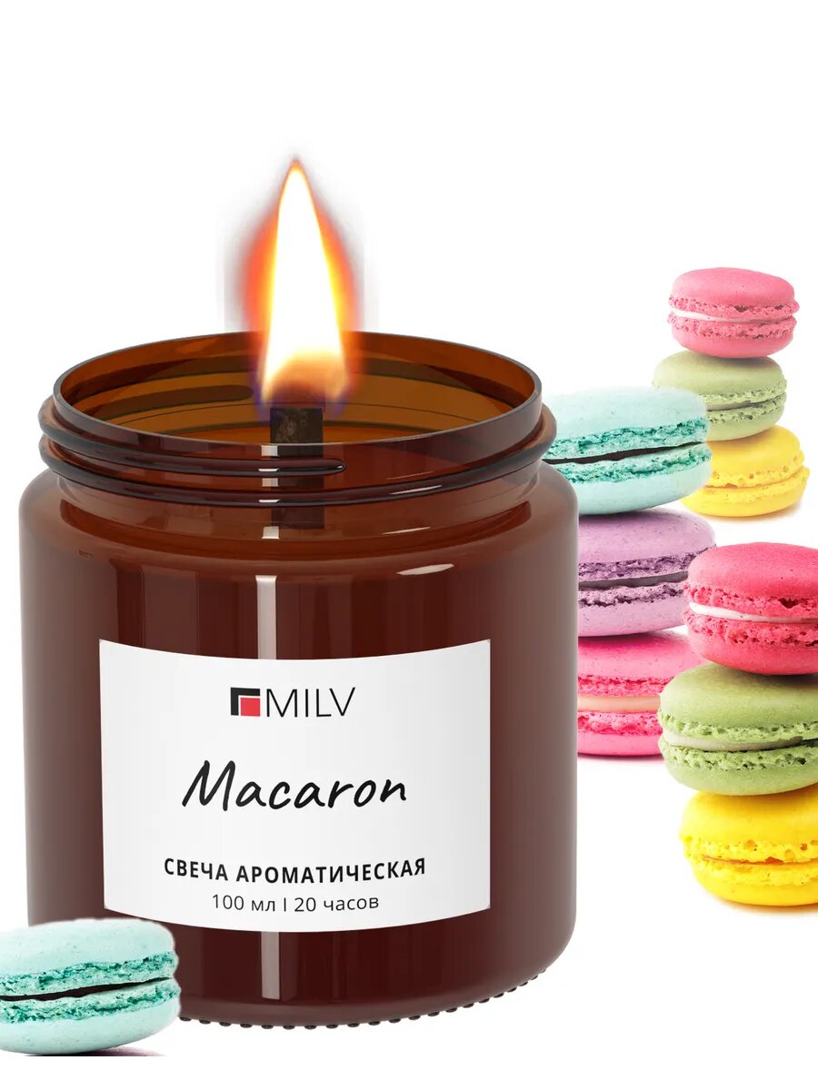 MILV Свеча ароматическая с деревянным фитилем "MACARON" 100 мл, до 20 час