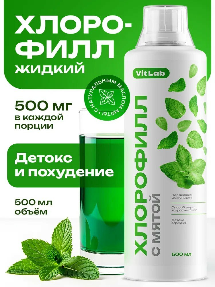 Хлорофилл жидкий пищевой 500 мл, для похудения, концентрат c мятой энергия молодость