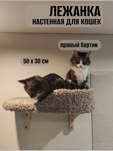 Изображение товара Лежанка для кошек, Моя Котя, настенная, с бортиком правосторонняя, цвет бежевый, ковролин