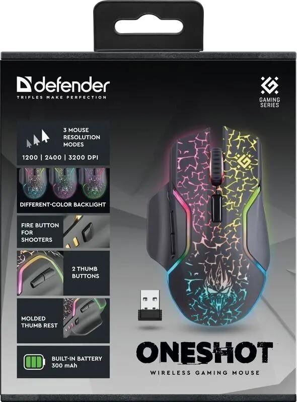 Мышь DEFENDER USB OPTICAL WRL ONESHOT GM-067 BLACK 52067 — фото 1