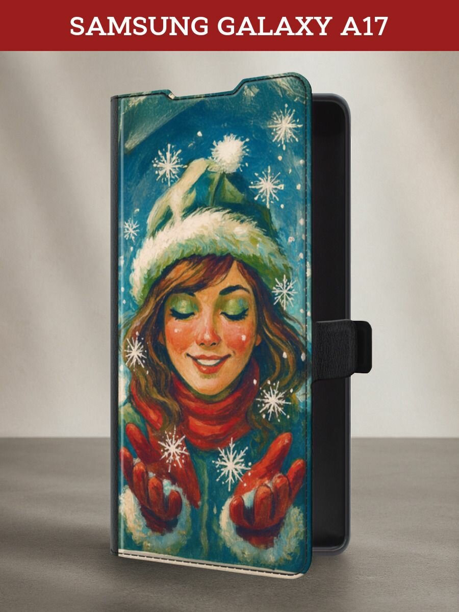 Чехол-книжка на Samsung Galaxy A17 / Самсунг А17 с рисунком Зимняя красавица, черный