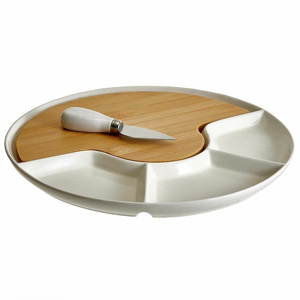 Набор для подачи сыра фарфоровый, с бамбуковой доской и ножом AK5-0031