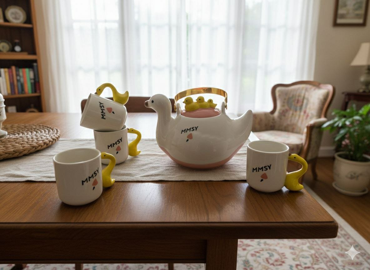 Керамический чайный набор с дизайном уточки MMSY, 5 предметов