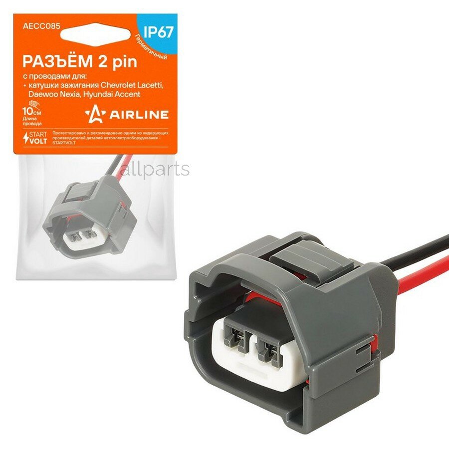 AIRLINE AECC085 Разъём 2 pin с проводами для катушки зажигания Chevrolet Daewoo Hyundai (AECC085)