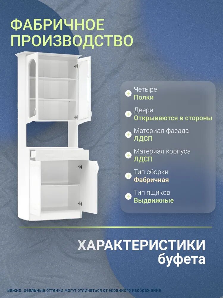 Буфет 2-х створчатый "Констанция", (Белый матовый), 800х2250х430 мм, МиФ — фото 1