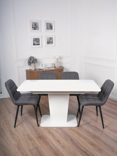 Изображение товара Стол кухонный раздвижной стеклянный Грант 110(140)х70х75 см СтеклоRAL9003ЛДСПбелое