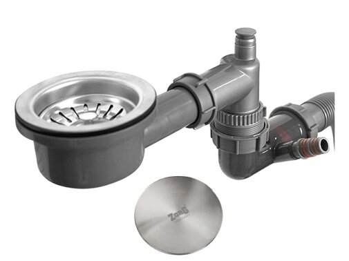 Плоский сифон ZorG KC 1 INOX с декоративной накладкой сухой затвор нержавеющая сталь 90 мм для металлических моек