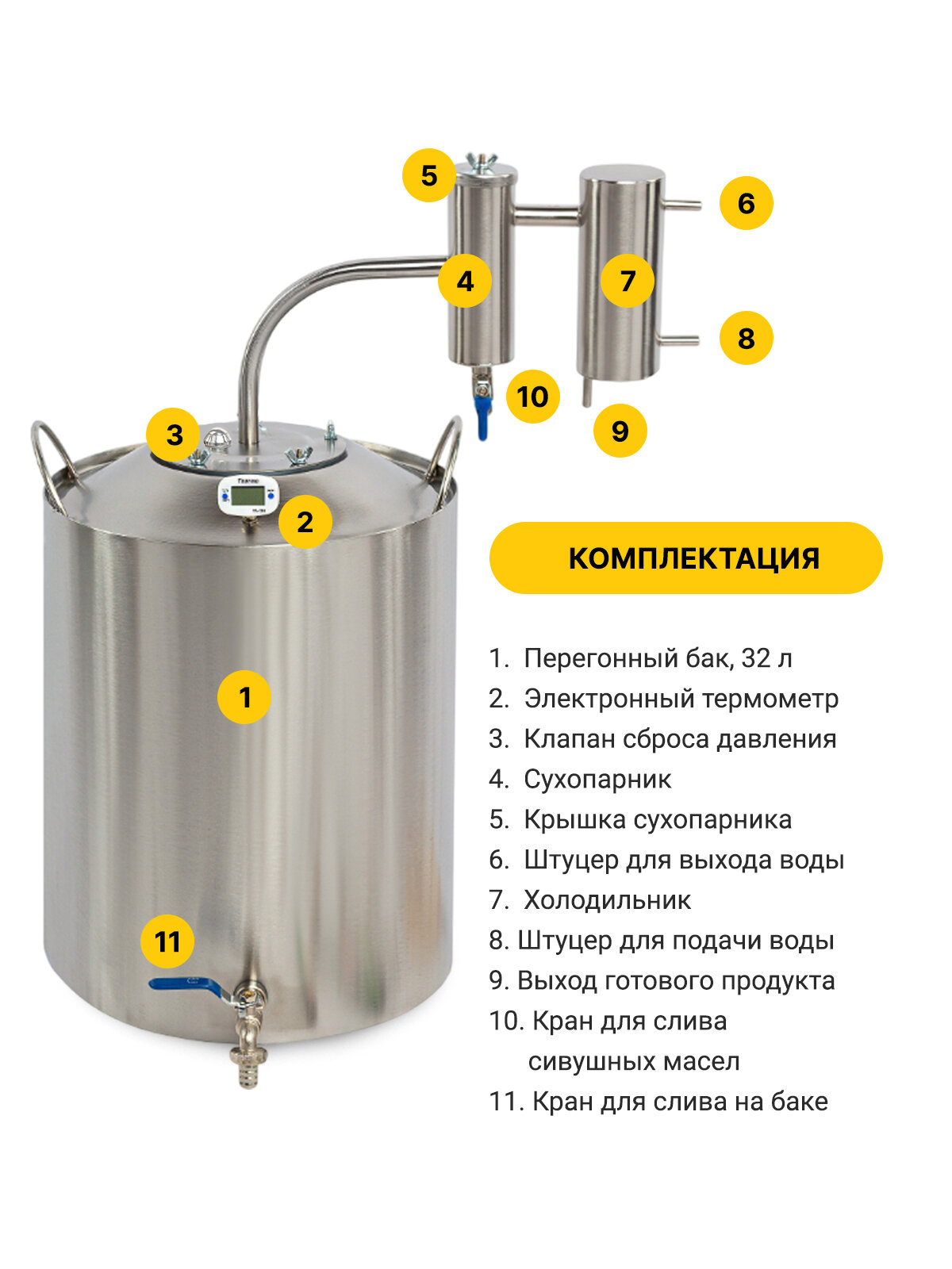 Самогонный аппарат с сухопарником Германия, 32л/ Недорогой бытовой дистиллятор — фото 1
