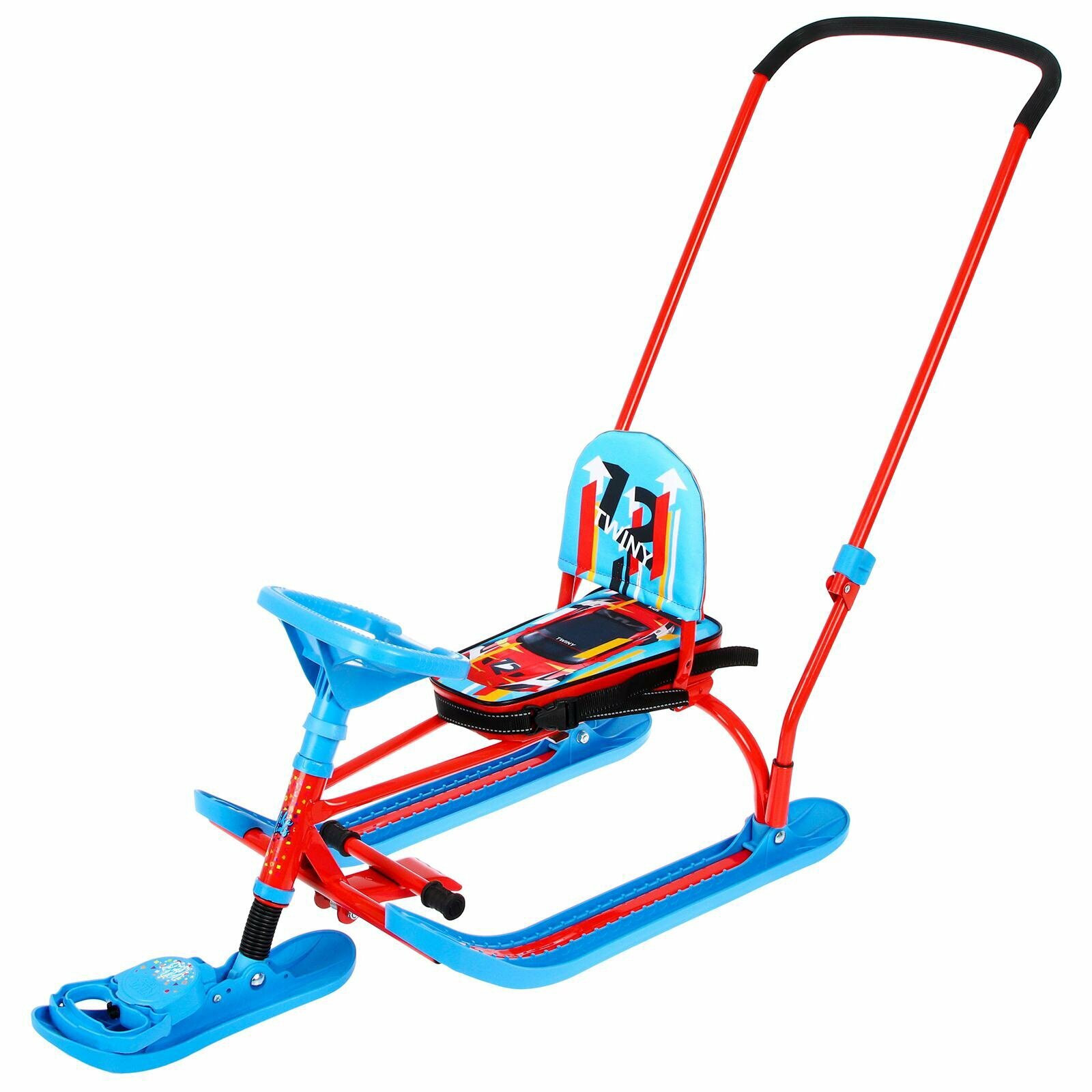 Снегокат Twiny 2+ Sportcar, со спинкой, с родительской ручкой, синий, красный, TW2+/SC Nika Kids