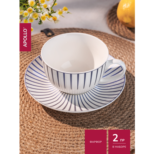 Чайная пара чашка с блюдцем из костяного фарфора 220 мл APOLLO Stripes 1111₽