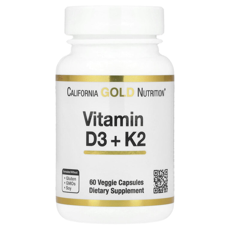 California Gold Vitamin D3 + K2 Витамины D3 и К2 60 растительных капсул