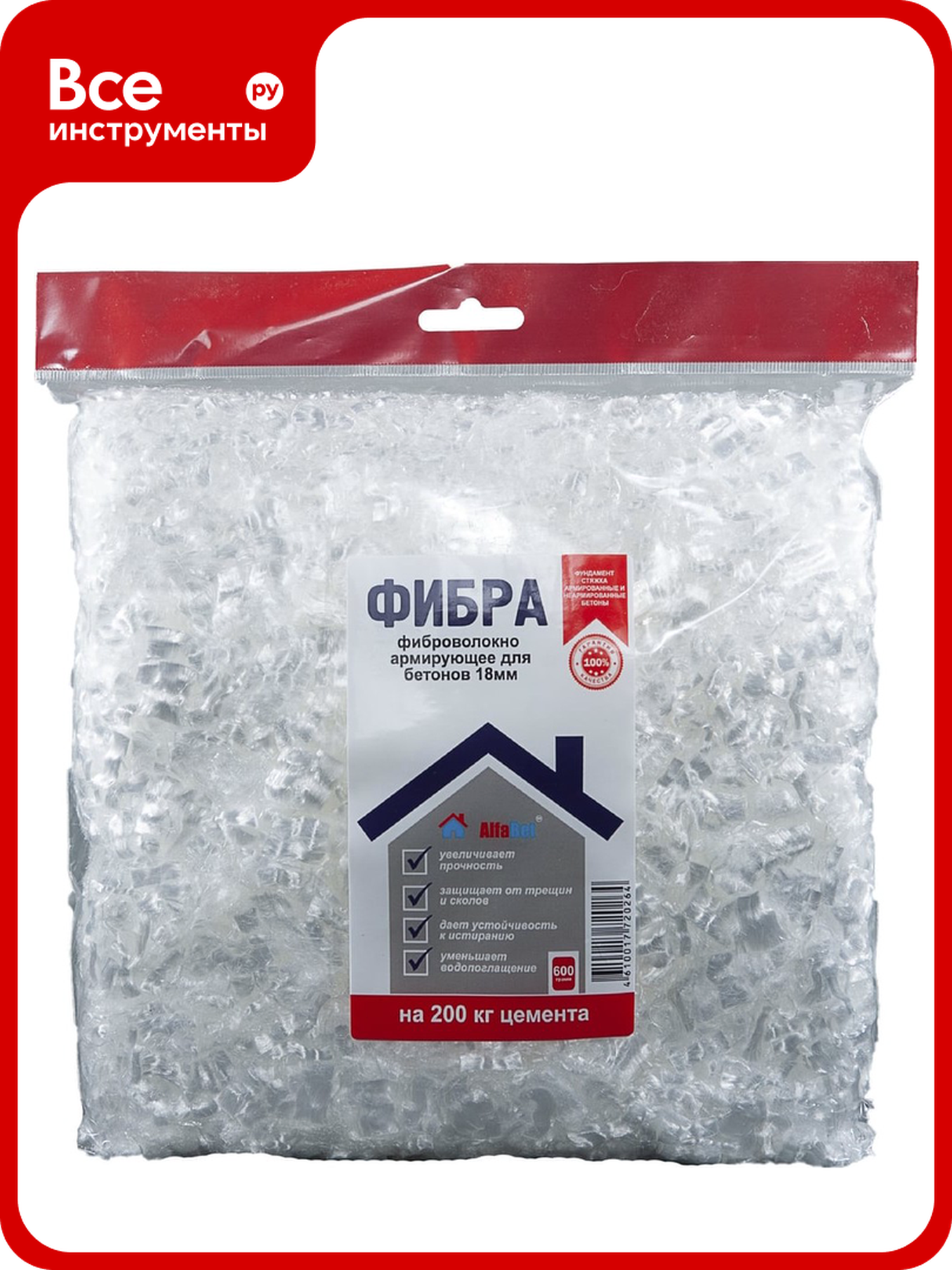 Полипропиленовая армирующая фибра AlfaBet 18 мм, 600 г 30047