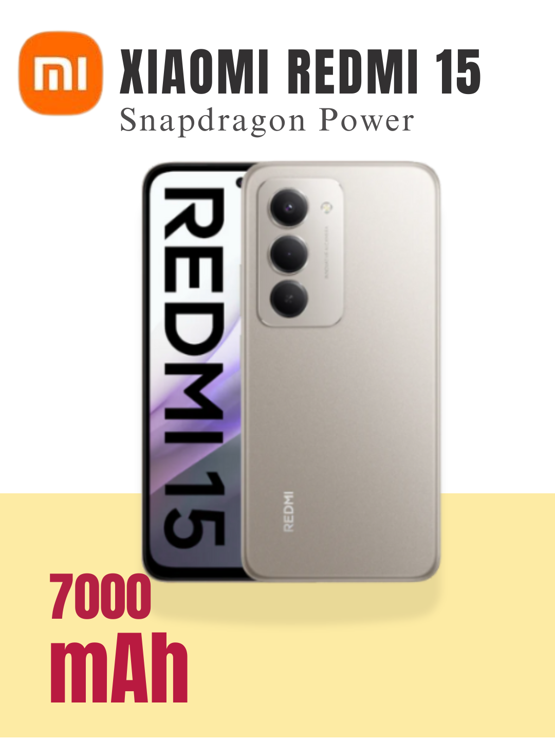 Смартфон Xiaomi Redmi 15, новая модель 2025 года, IPS LCD, 144H, 50 МП, f/1.8, аккумулятор 7000 мАч, серый,8/128