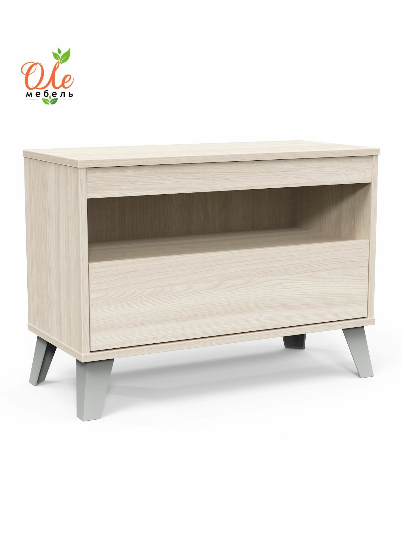 Тумба под ТВ ОЛЕмебель №6, шариковые направляющие, ясень шимо, бежевая, 71,4х32,5х52 см