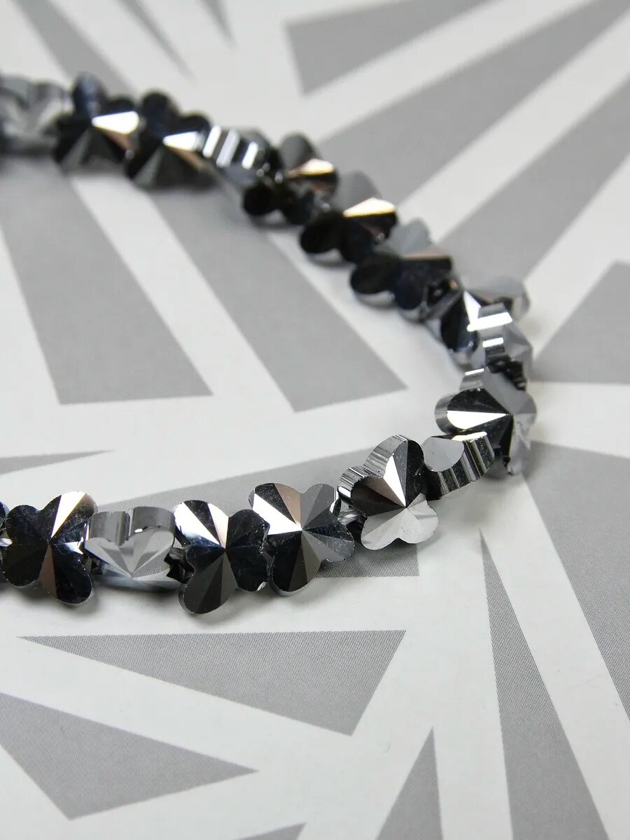 Бабочка, серебристое стекло - 6.5х8 мм, 30 шт — фото 1