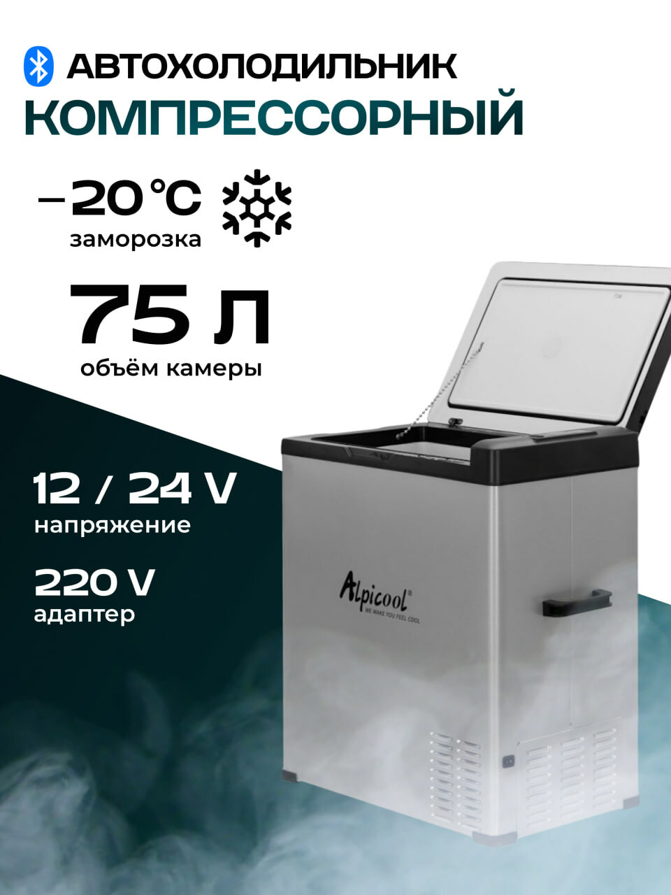 Холодильник автомобильный 12в 220 в компрессорный Alpicool C75, морозильник автомобильный 12в 75 литров
