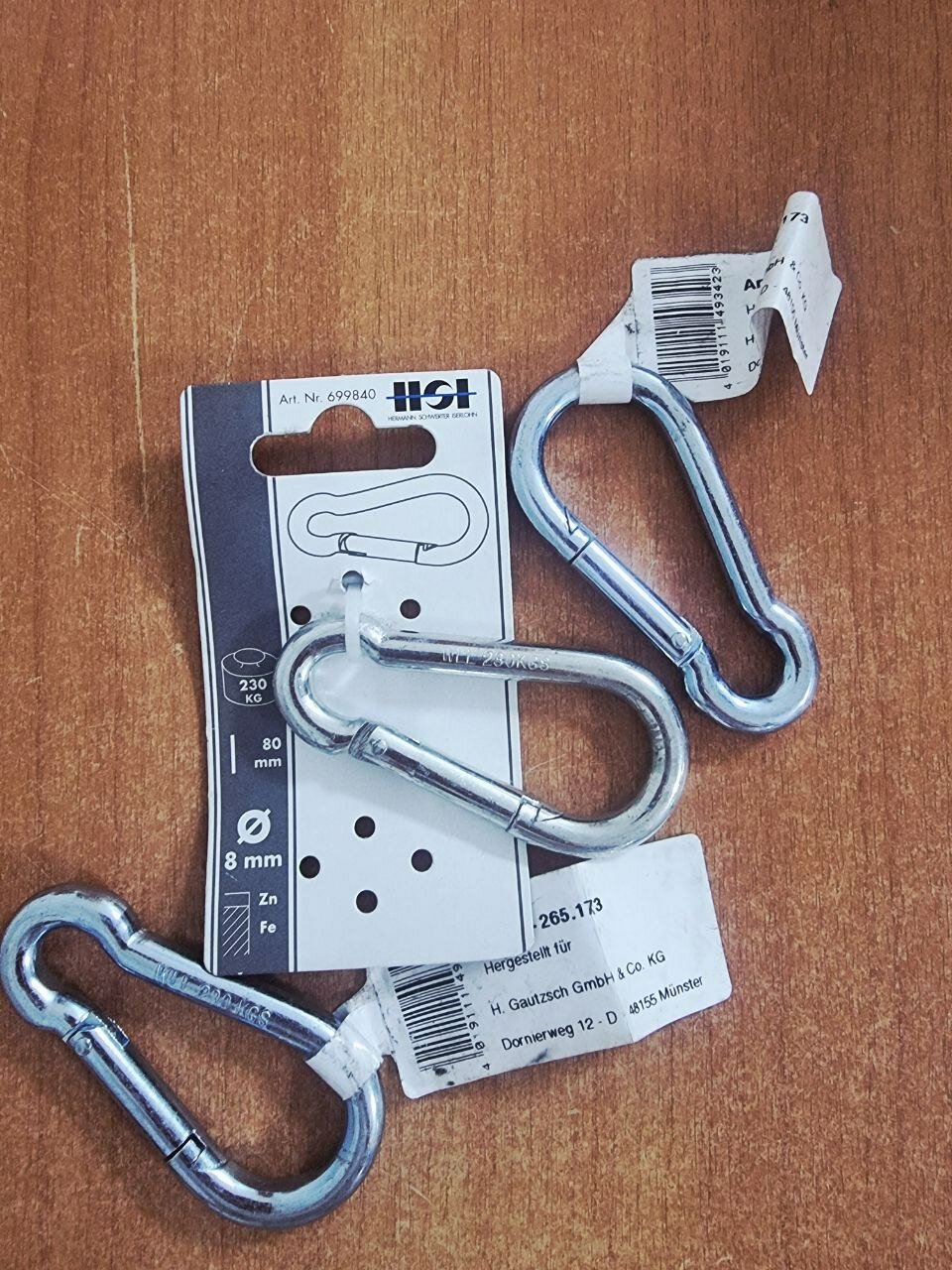 Карабин пожарный 8*80 подъёмность 230кг (4шт-в 1упак) Германия HSI