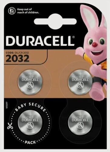 Изображение товара Батарейка DURACELL Lithium CR2032, 4 штуки (4 штуки в одном блистере)