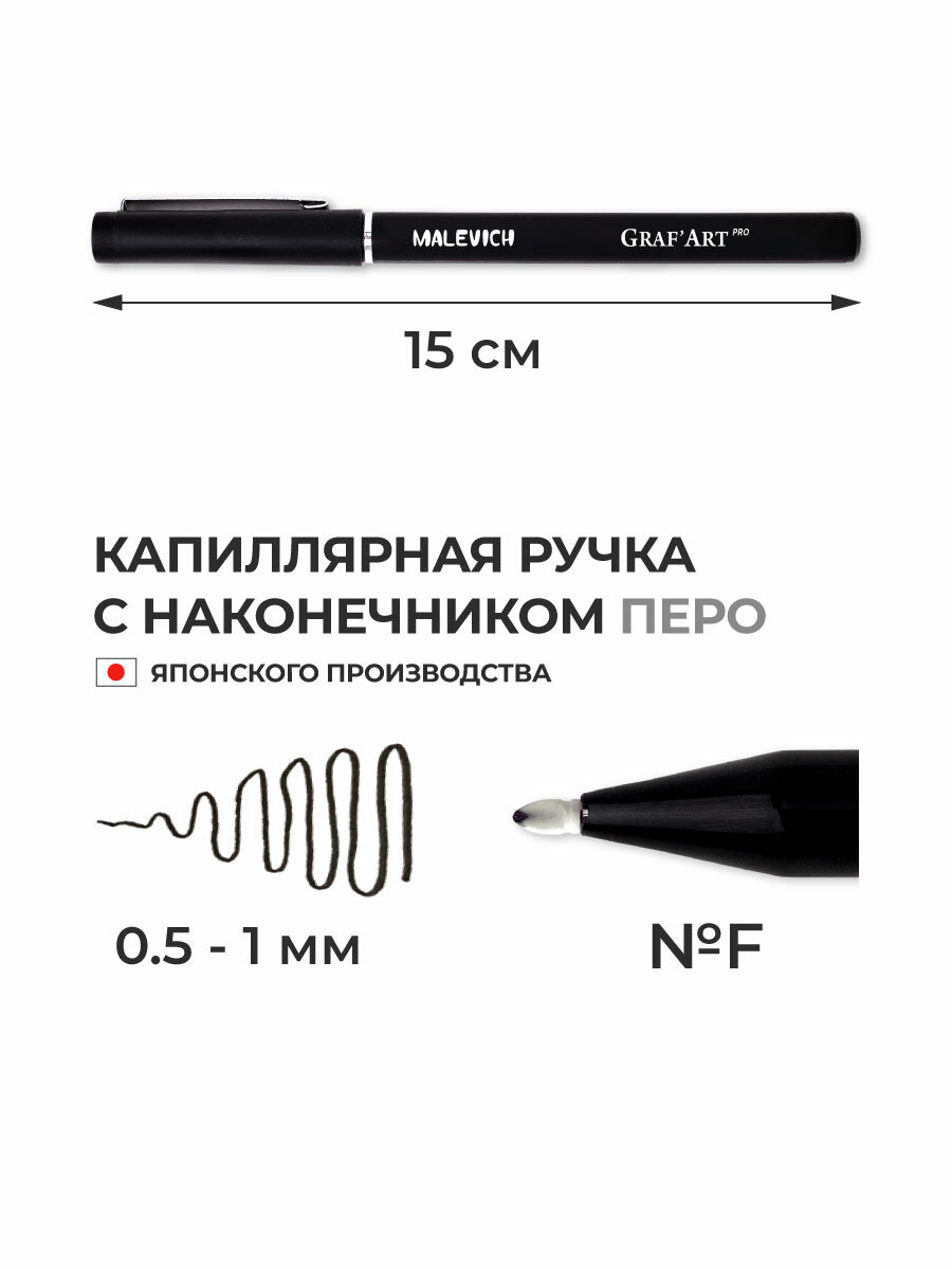 Капиллярная ручка Малевичъ, Линер GrafArt PRO, наконечник перо — фото 1