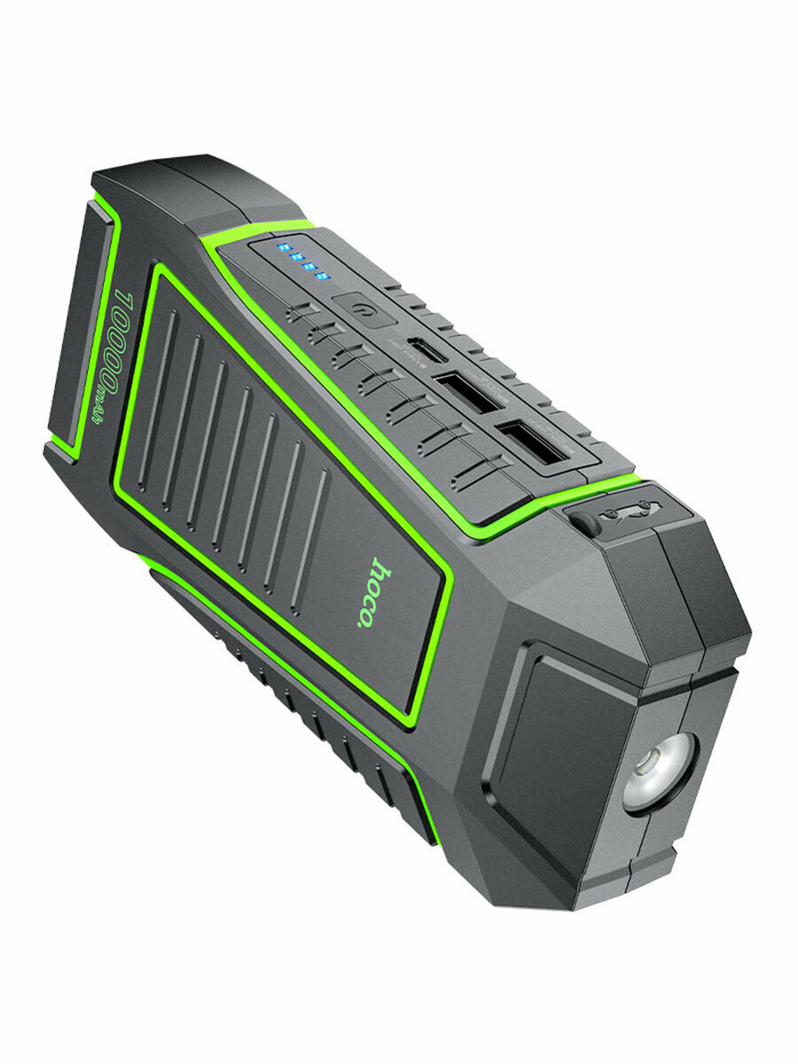 Картинки Пуско-зарядное устройство для автомобиля, повербанк 10000mAh HOCO QS1 12B, с фонарем, цвет Черный/зеленый