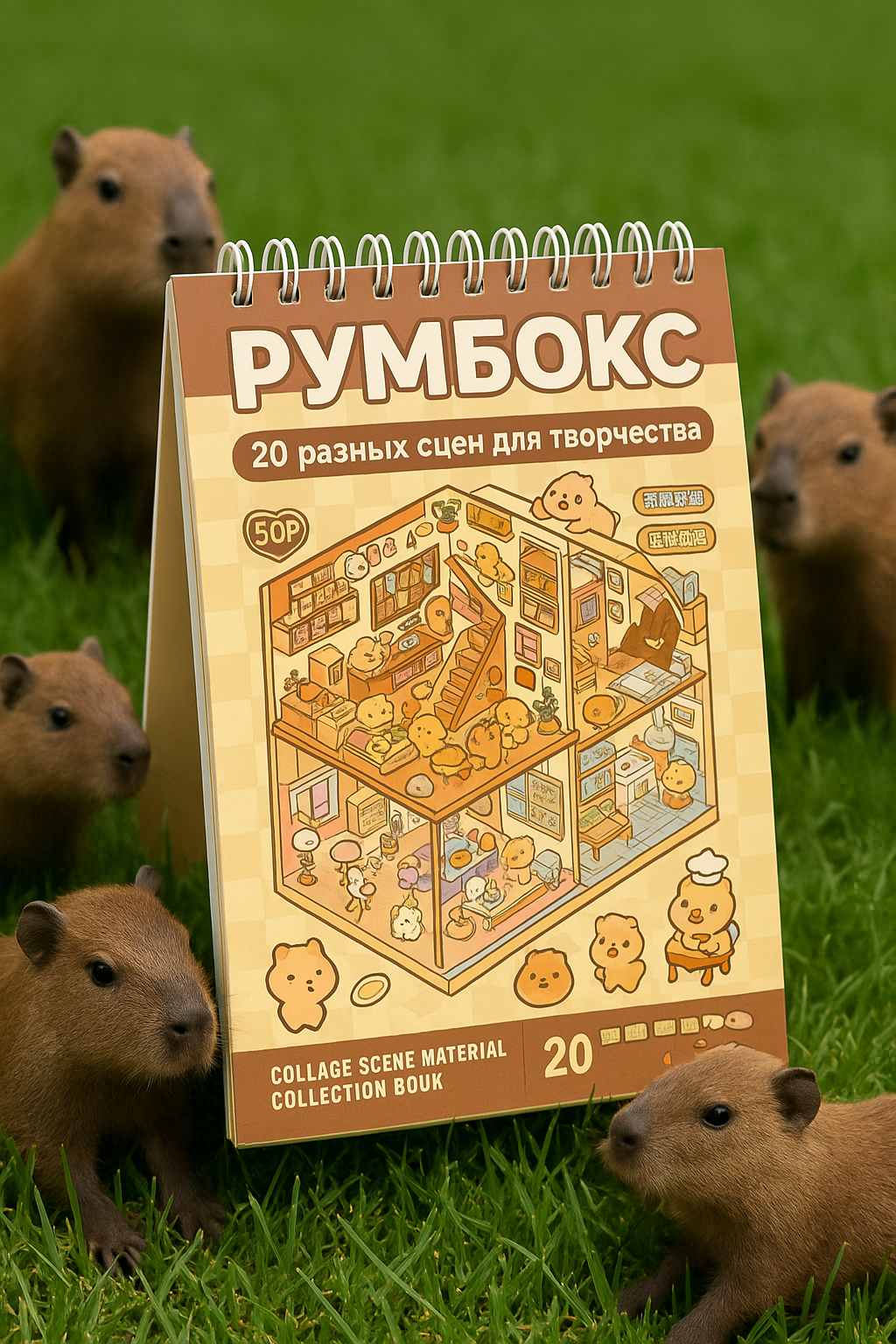 Румбокс наклейки для творчества антистресс блокнот. Румбокс с наклейками 3D 20 комнат капибары