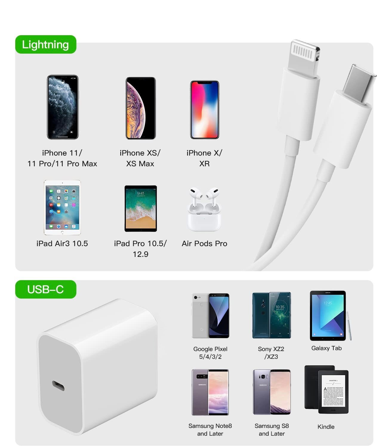 Зарядное устройство XO PD Power Quick, 20Вт, кабель Type-C-Lightning, белый premium