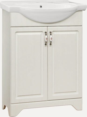 Изображение товара Тумба с раковиной Style Line Олеандр-2 65 напольная, 66 см, светлое дерево, матовая, из МДФ, с дверками, раковина для ванной фарфоровая, прямоугольная, встроенный слив-перелив