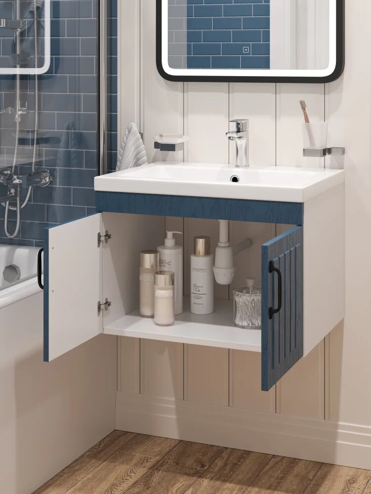 Тумба с раковиной DIWO Сочи 60 подвесная 60 см классика синяя прямоугольная прованс из МДФ из фарфора