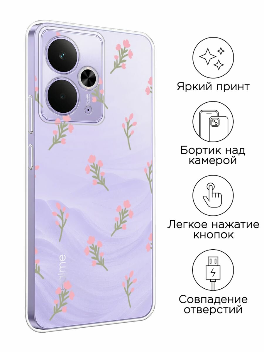 Чехол на Realme 14T / Реалми 14Т с принтом "Цветущие веточки", прозрачный — фото 1