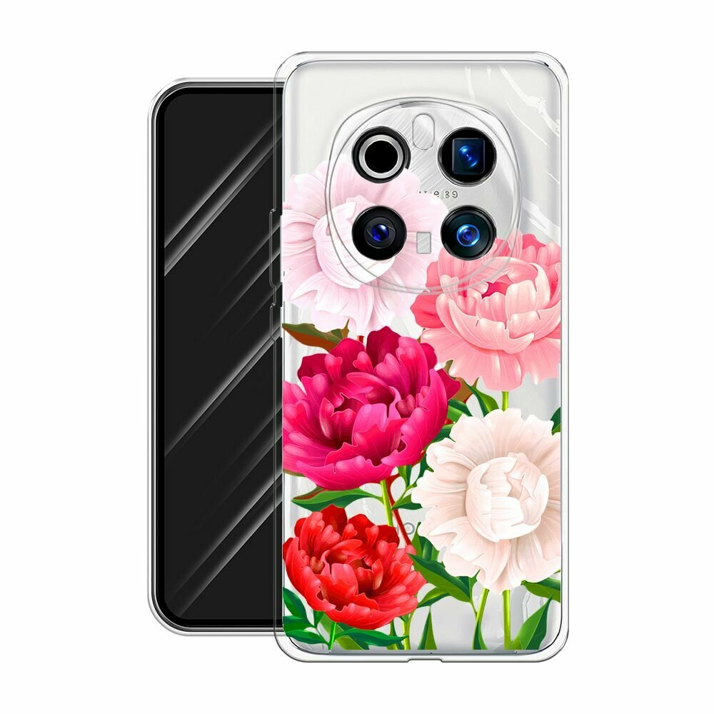 Чехол на Honor Magic 7 Pro / Хонор Мэджик 7 Про с принтом "Большие пионы", прозрачный — фото 1