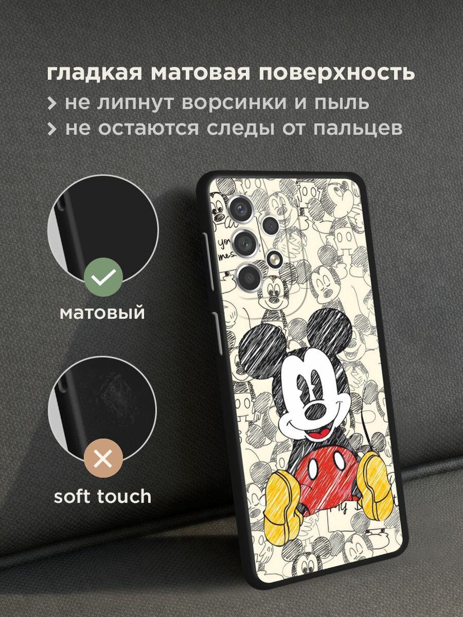 Черный матовый чехол на Samsung Galaxy A53 / Самсунг Галакси А53 с принтом "Микки Маус" — фото 1