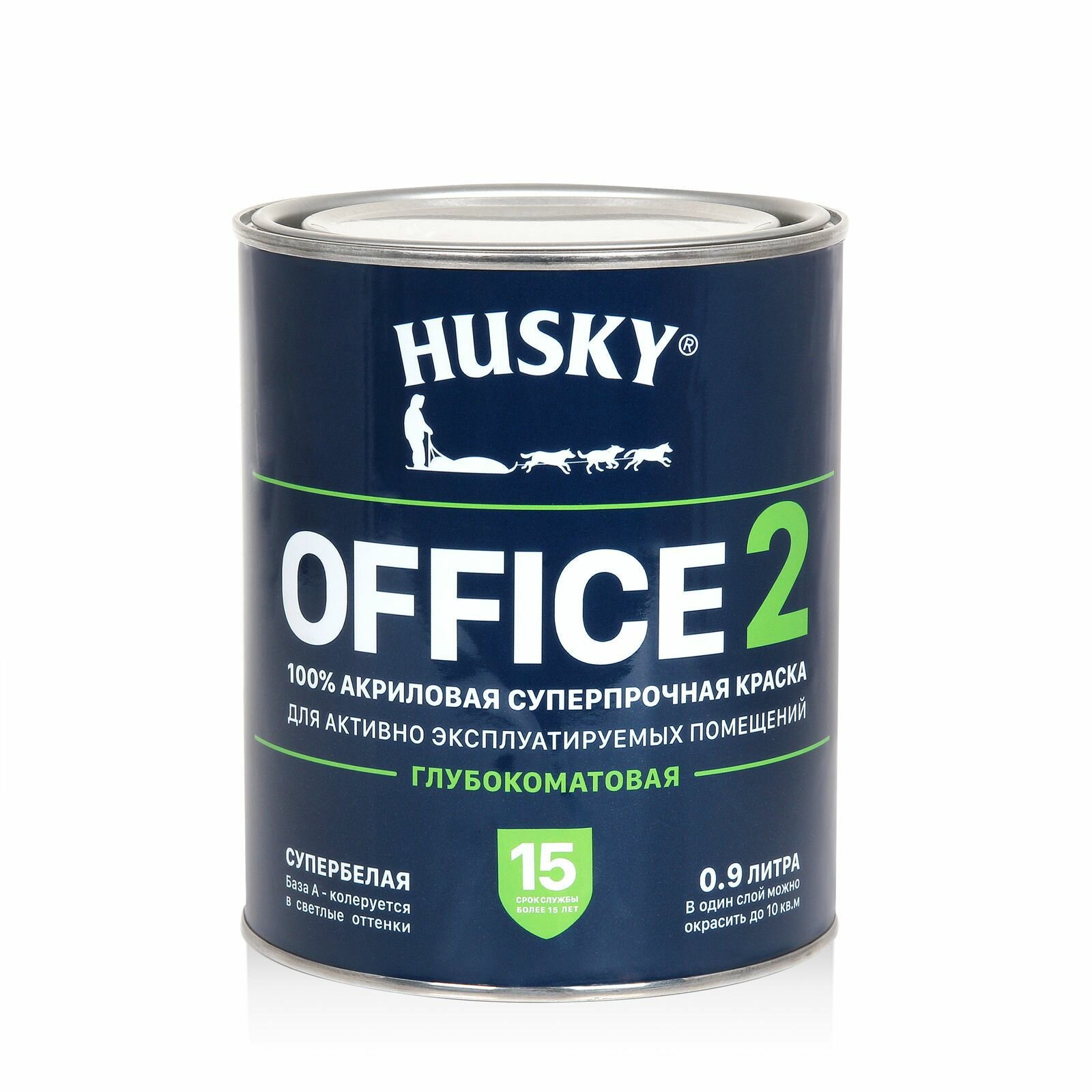 Краска Husky Office 2 акриловая суперпрочная база А 09 л