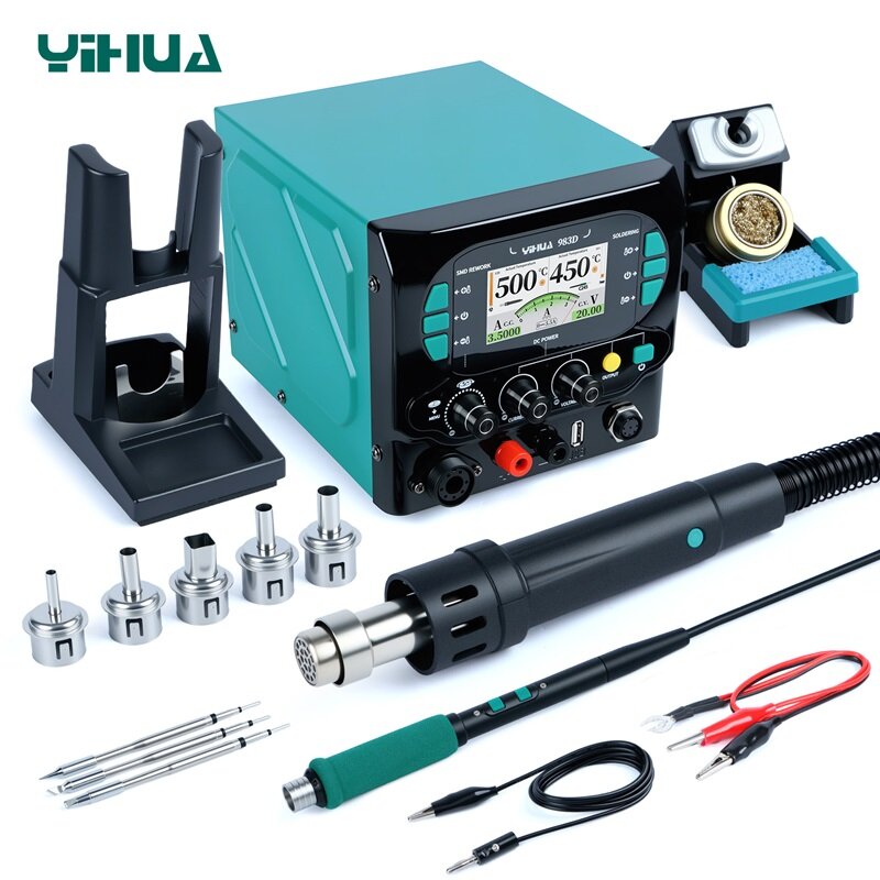 Паяльная станция 3 в 1 YIHUA 983D термофен+паяльник C245+блок питания, с USB fast