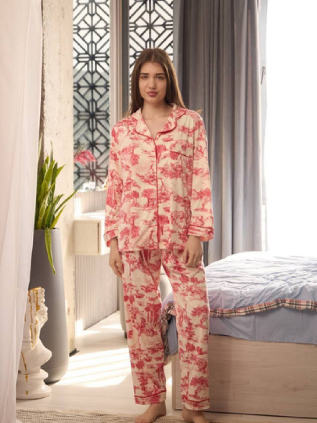 Пижама для кормящих мам  5, размер S, M, L, XL, XXL, 3XL, 4XL, 5XL, алый — фото 1