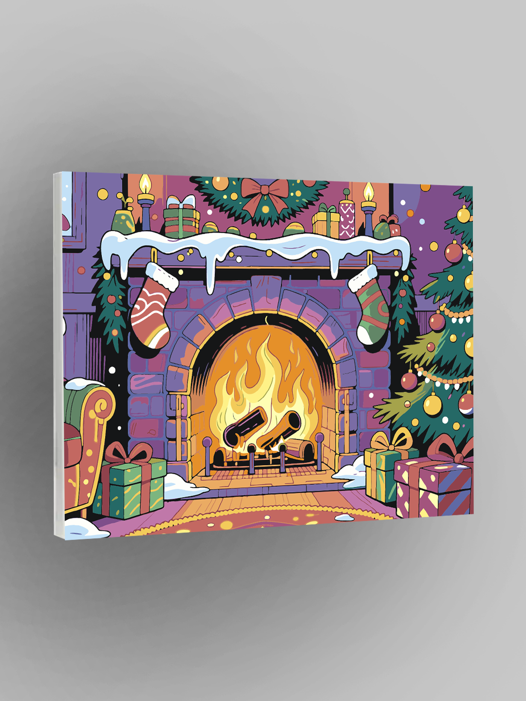 Картина по номерам "Новогодний камин", Новый год, Зима, 40×50 см, раскраска на холсте, набор для рисования
