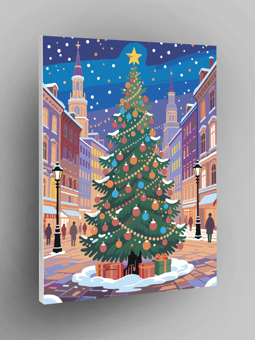 Картина по номерам "Ёлка на городской площади", Новый год, Зима, 40×50 см, раскраска на холсте, набор для рисования