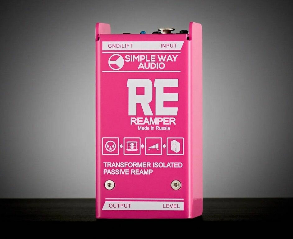 RE-PK Reamper Дибокс, преобразователь сигнала для гитары, пассивный, розовый, Simpleway Audio