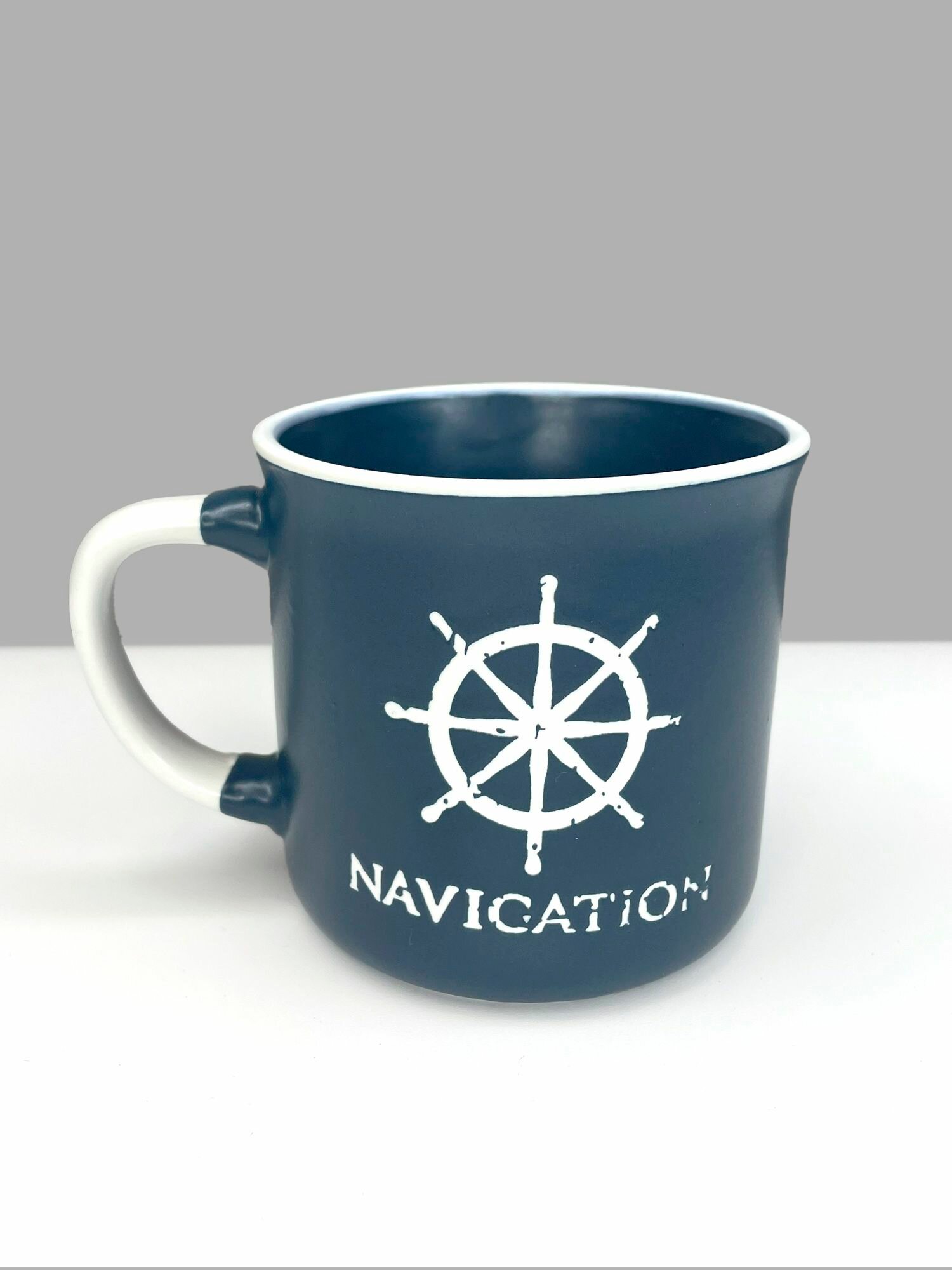 Кружка "Морская, моряк и якорь", бело-голубая, фарфоровая, матовая, рельефный рисунок, 400 мл, федерация
